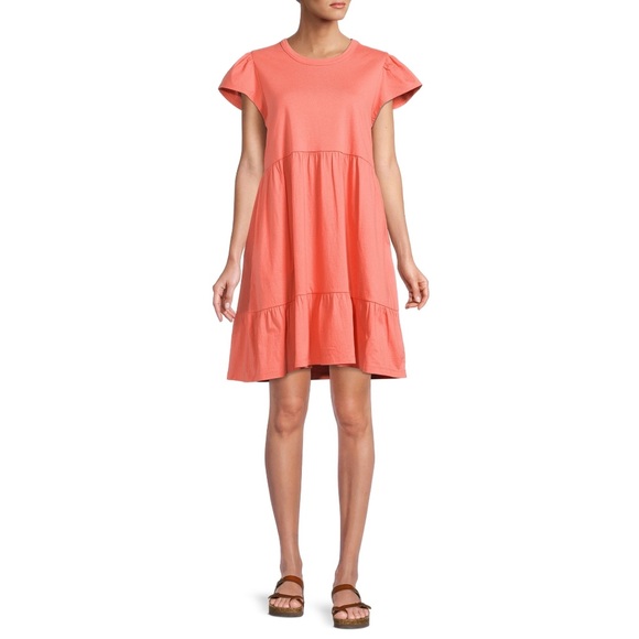 Time and Tru Flutter Sleeve Tiered Swing Dress - Picture 1 of 11